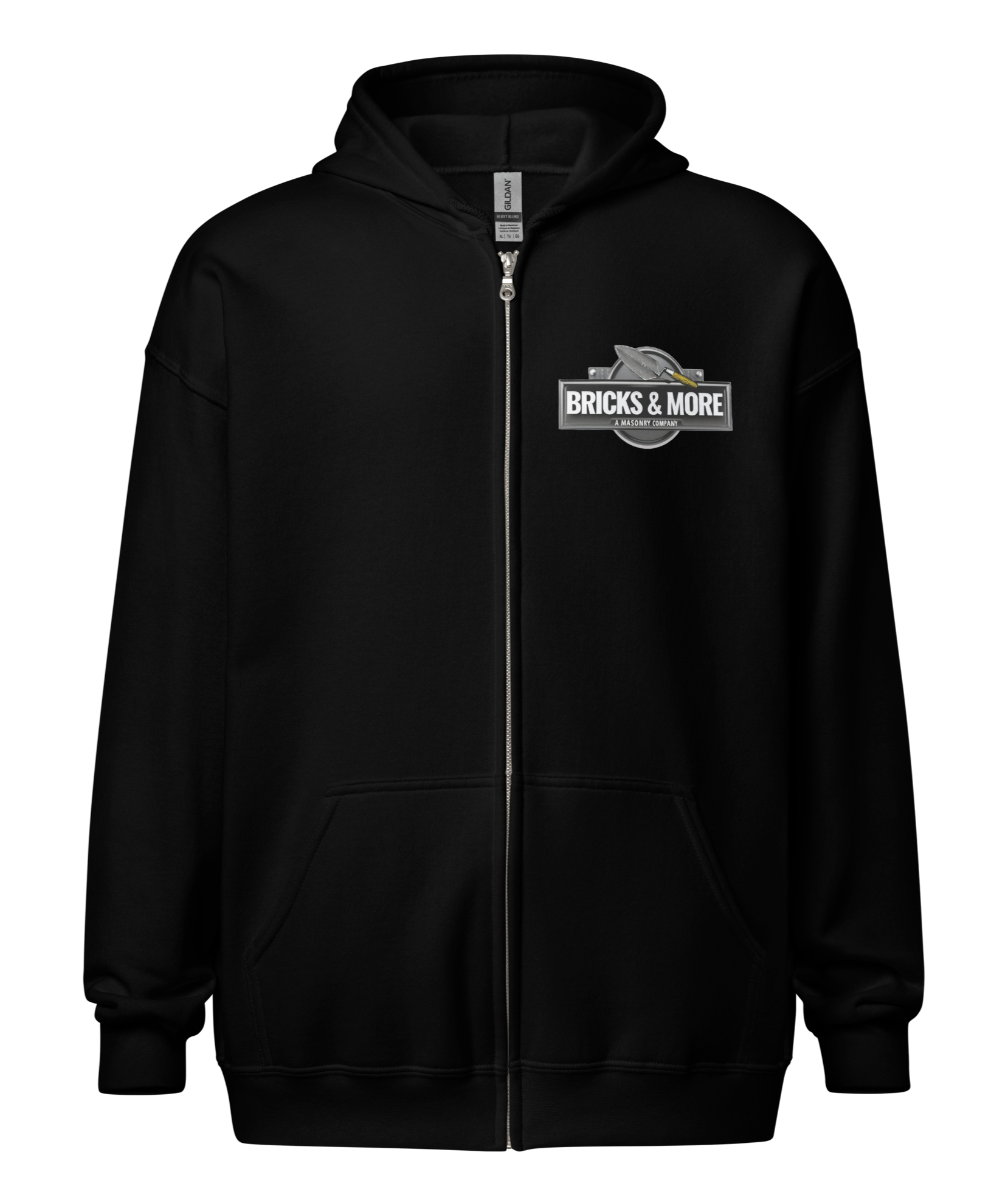 Bricks and more heavy duty zip up hoodie, durable and warm, featuring a full zipper and premium heavy weight fabric